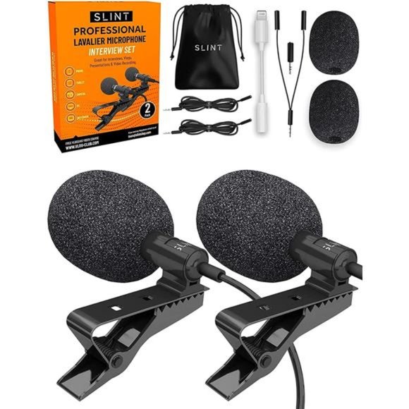 Microphone 2 Pack- Clip-On Microphones with Omnidirectional Condenser - Lavalier - Picture 1 of 6